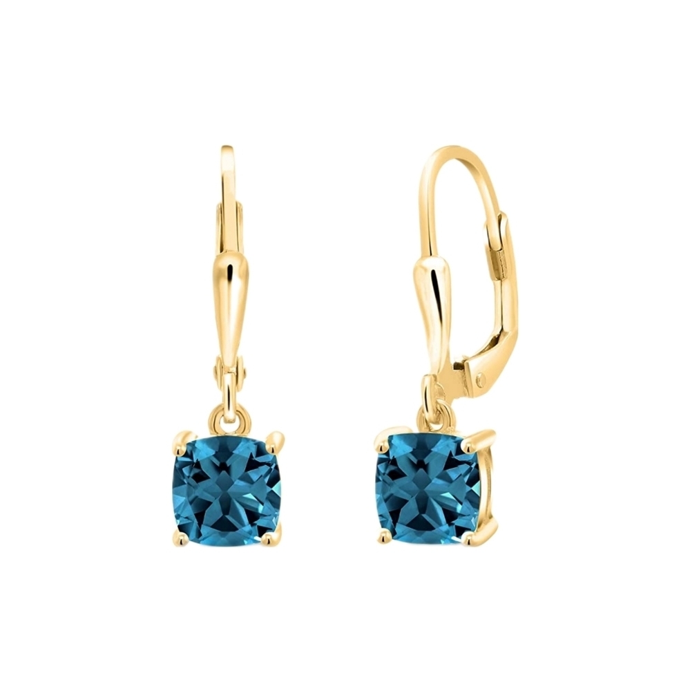 18k Yellow Gold 2.35ct Blue London Topaz Cushion Earrings Silver 925 Anniversary - Picture 2 of 4